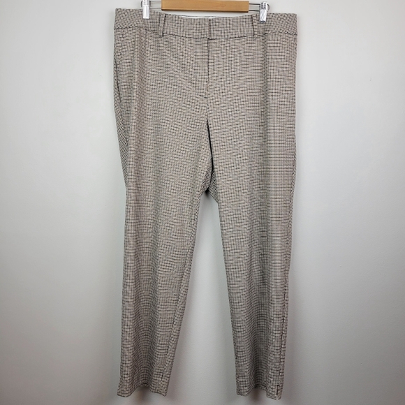 Talbots High Waist Hampshire Ankle Pant Size 18W Tan Houndstooth Check Straight - Picture 1 of 12